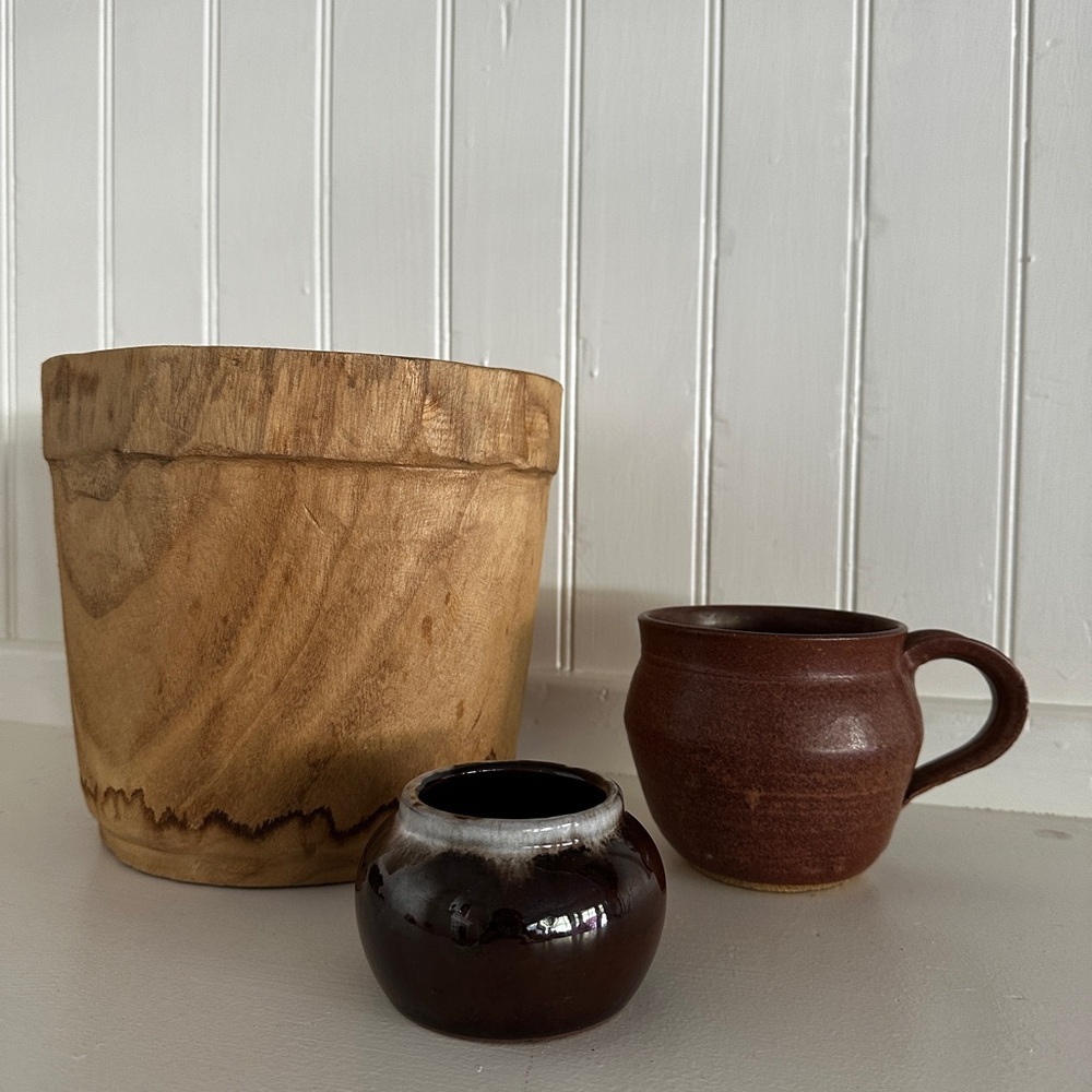 Group of Vintage pottery and handmade decor